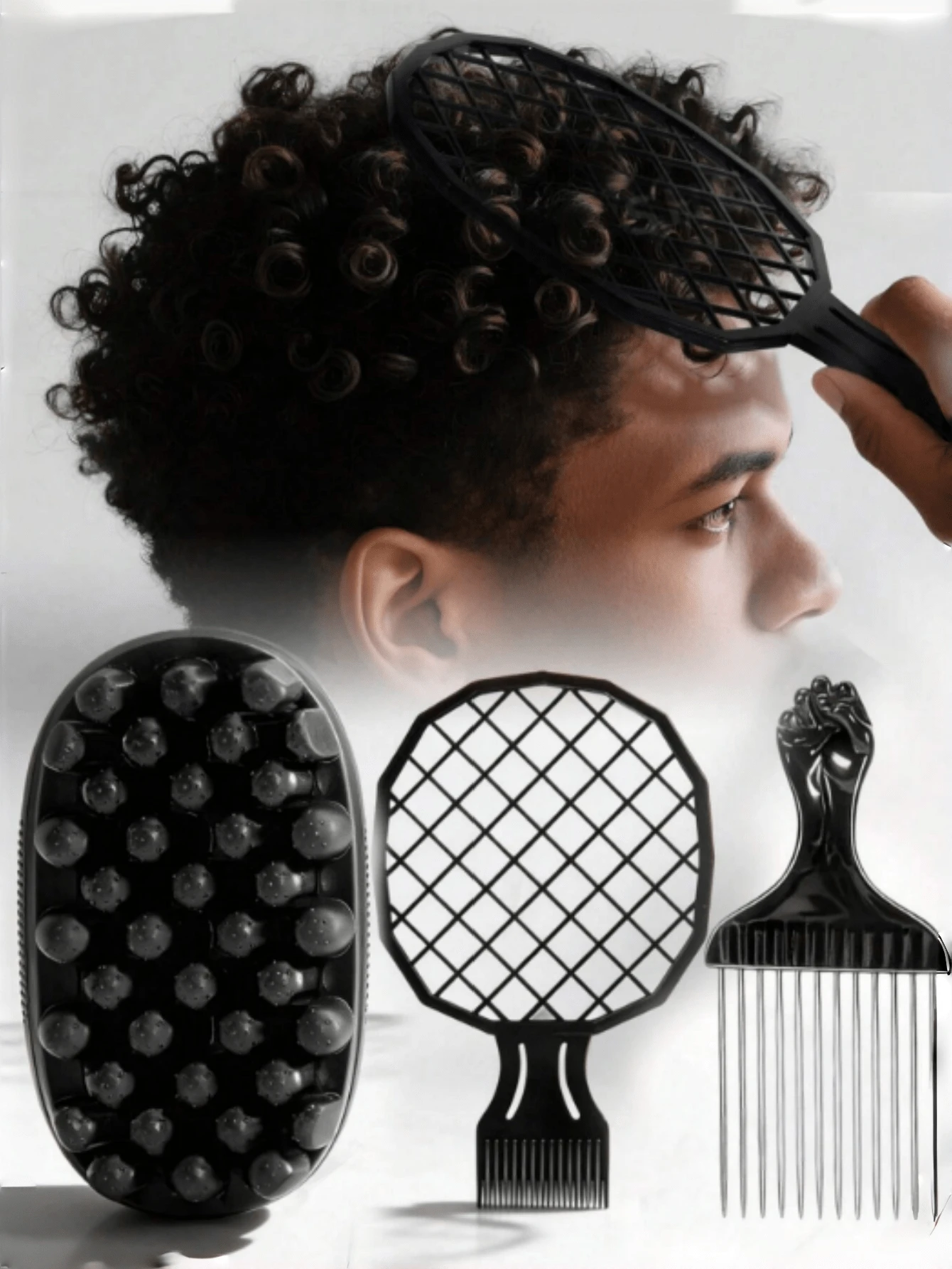 Bộ 1/2 lược mút tạo kiểu tóc hai lỗ, dụng cụ tạo kiểu tóc gợn sóng cho kiểu tóc xoắn, tóc dreadlock, tóc tết và tóc xoăn kiểu Afro, mút tạo kiểu chuyên nghiệp dành cho thợ cắt tóc để tạo kiểu tóc gợn sóng tự nhiên. - màu đen - Xem 1