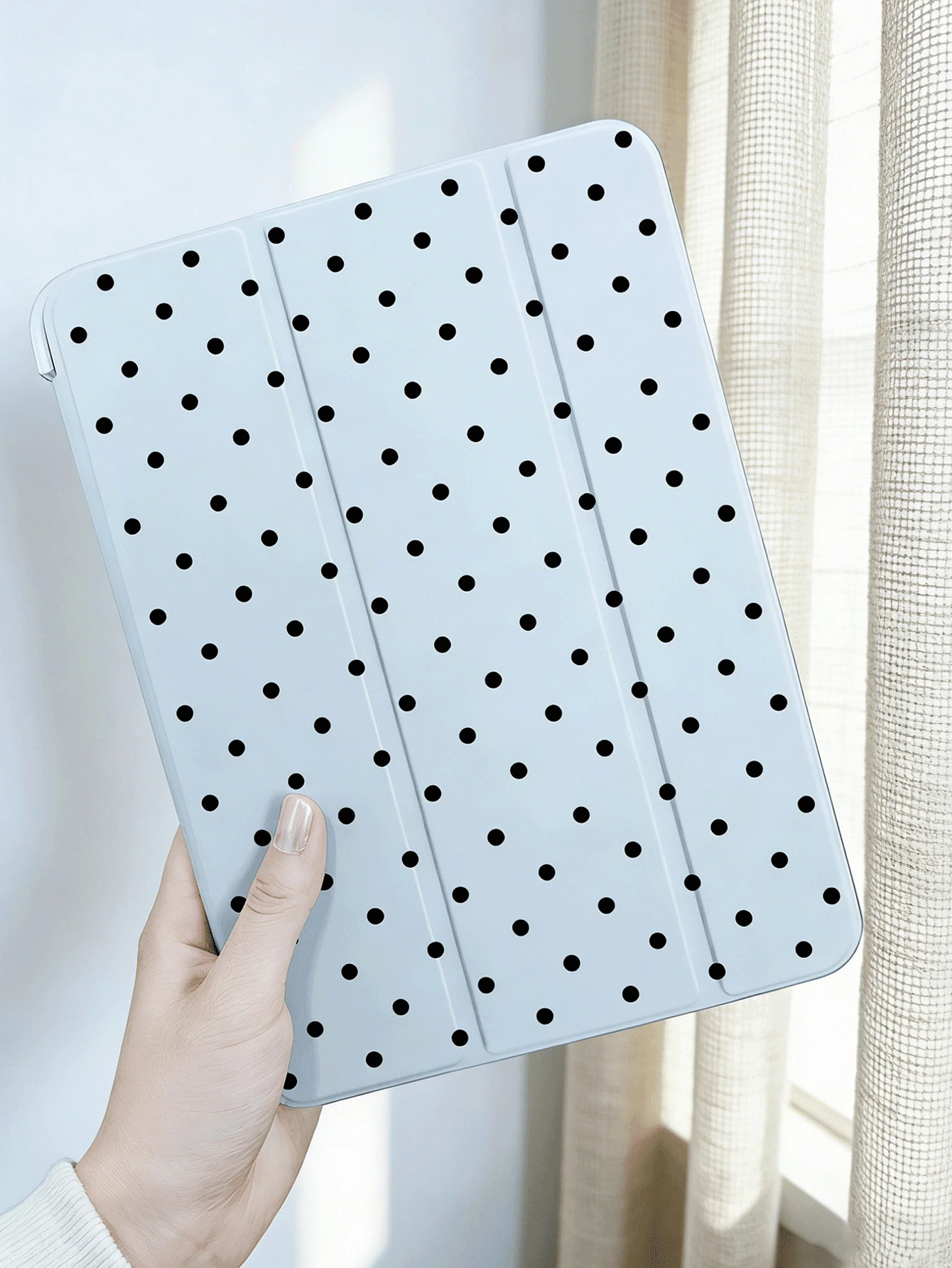 波点和极简图案平板电脑保护套，兼容 9.7/10.2/10.5/10.9/12.9/Pro 11（第十代）、Galaxy Tab S6 Lite 10.4”，提供柔软防震保护，支持智能支架/自动唤醒/睡眠功能（浅蓝色） - 淺藍色 - 查看 1