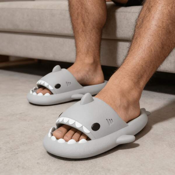  Shark Design Slippers, Funny Cartoon Slip-Resistant Indoor/Outdoor Slippers For Adults & Couples