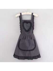 1件可爱蕾丝爱心公主帆布围裙，家用厨房腰围围裙，耐用防污 - 彩色 - 查看 8