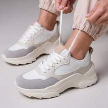 Women's Modern Platform Sneakers, Comfortable For Everyday Casual Wear, Stylish, Vacation, Lace-Up, Party, Office, Outdoor - 白色/自然色 - 查看 8