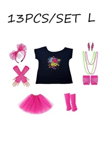 15pcs 1980s Retro Costume Party Accessories Set - Complete Themed Party Outfit Spring Vacation - Multicolor - View 8