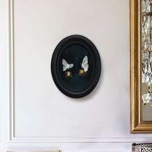 哥特式椭圆形木质相框，饰以蝙蝠和桃花树图案 - 手工编织纤维板墙饰，尺寸 4.16 x 5.25 英寸，适用于家居和办公装饰 - B - 查看 5