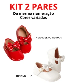 Set Of 2 Pairs Of Baby Girl Ballet Flats With Bow, Patent Leather, Sizes 14 To 19, Comfortable, Flexible, Doll Style - 紅白色 - 查看 6