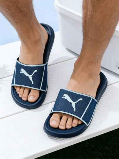  Sandalias deslizantes PUMA Popcat 20 con suela de goma cómoda y casual, unisex, azul