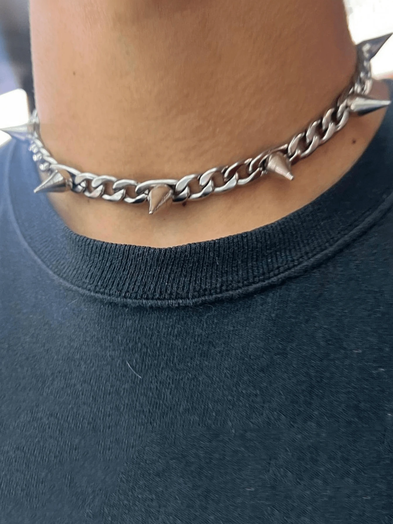1 chiếc vòng cổ choker kiểu retro punk màu bạc, dây xích Cuban đính đinh tán, dành cho nam nữ, phong cách grunge goth, trang sức Y2K. - vòng cổ - Xem 1