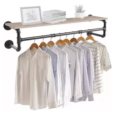 1 Pieza Perchero de Pared Industrial con Barra para Colgar Ropa de 104 cm – Estante Metálico Negro Mate Montado en Pared, Organizador de Ropa Tipo Tubería Vintage, Soporte Resistente de Hierro para Abrigos, Chaquetas, Bolsos y Accesorios – Barra Colgante Multifuncional para Dormitorio, Entrada, Lavandería, Tienda o Boutique, Ahorro de Espacio y Alta Capacidad de Carga