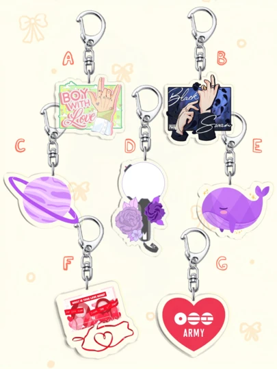 1 pieza/7 piezas Llavero acrílico de dibujos animados y anime, llavero de Bangtan 3.20 Comeback & Boy With Luv / Black Swan Album/ARIRANG Album, llavero de , accesorio de bolso con personajes, joyería divertida y regalo para fans de ARMY, ideal para novios, novias, familiares, maestros y regalos de fiesta, decoraciones de teléfono celular con temática de ARMY