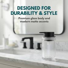 Vertical Striped Glass Foaming Soap Dispenser - Black Pump, Refillable Foaming Hand Wash Bottle, Suitable For Bathroom And Kitchen, Modern Minimalist Home Decor - A - View 4