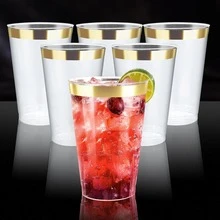 20个7盎司/200毫升金色镶边航空风格可重复使用水晶透明水杯，经久耐用，适用于婚礼和派对 - 金色 - 查看 3