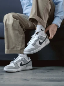 Nike Dunk LOW RETRO 舒适百搭薄底防滑耐磨低帮运动鞋，男女通用，白色 - 白色 - 查看 6
