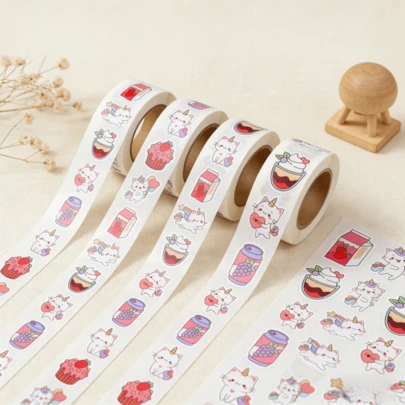 500 Kawaii Caticorn Sticker Rolls - Vinyl Cat Unicorn Stickers, Suitable For Water Bottles, Laptops, Phone Cases, Children's Crafts, And Party Gifts