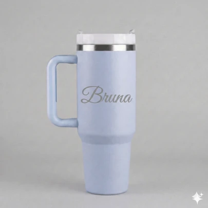 Garrafa Copo Térmico Personalizado Inox Tampa em Acrílico e Canudo 1200ml