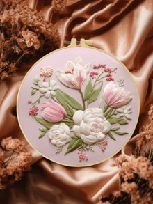 1件 15*15cm/5.9*5.9in-20*20cm/7.9*7.9in 精美花卉刺繡套件，DIY手工刺繡套件，適合成人初學者，居家禮物，女性縫紉禮物，含使用說明書、印花布料、刺繡框、針與線 - A - 查看 4