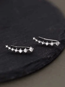 1对925纯银奢华优雅耳夹耳环，精致闪亮，适合日常佩戴 - 銀色 - 查看 4