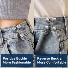 2/4/6Sets Jeans Waist Adjuster Buckle Waist Tightening Tool Elastic Button Waistband Size Adjustable Tightening Accessory - A - View 3
