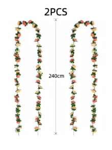 1/2pcs 240cm Artificial Rose Vine With Green Leaves, Fake Rose Garland For Home Decor, Room Decor, Wedding Arch, Bedroom, Tabletop, Birthday Party, Garden, Indoor & Outdoor, Spring Decoration - Multicolor - View 8