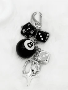 Punk Hiphop Black Dice No. 8 Billiards Keychain Y2K Pink Lucky Dice Starburst Pendant Bag Charms Hangings Ornament Accessories - Keychain - View 1