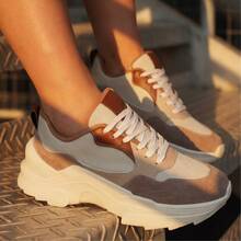 Women's Modern Platform Sneakers, Comfortable For Everyday Casual Wear, Stylish, Vacation, Lace-Up, Party, Office, Outdoor - 焦糖/天然 - 查看 6