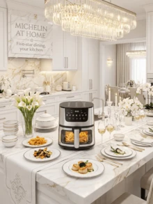 大容量空气炸锅烤箱一体机 - 轻松烘焙和油炸，即插即用，智能触控屏，无油多功能烹饪，酥脆外皮，烘焙、加热，快速易用 - 健康饮食轻松搞定 - 黑色 - 查看 4