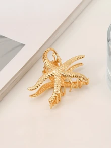 1个大号金属海星发夹，防滑强力固定，沙滩风发饰，美人鱼美学夏季假日发饰，女士夏季沙滩爪夹，度假发爪，度假发夹 - 金色 - 查看 3