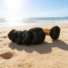 蓬松波浪发束，真人发，蓬松自然波浪发束，巴西100%未经加工的处女发，双层缝制，波浪卷曲，湿润柔软，易于变换发型，可染色漂白，适合女性，母亲节礼物，日常使用，派对婚礼。 - Natural Black - 查看 4