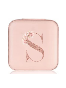 1个粉色玫瑰首饰盒，时尚旅行首饰盒，玫瑰金字母，个性化礼品旅行首饰盒，生日礼物，圣诞礼物，女孩礼物，A-Z字母旅行首饰盒 - 多色 - 查看 24