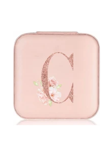 1个粉色玫瑰首饰盒，时尚旅行首饰盒，玫瑰金字母，个性化礼品旅行首饰盒，生日礼物，圣诞礼物，女孩礼物，A-Z字母旅行首饰盒 - 多色 - 查看 23