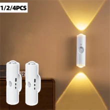 1个/2个/4个LED人体感应灯,LED人体感应台阶灯,三色LED壁灯,双头夜灯,带可调节三色灯光,磁吸式台阶灯,适用于入口、床头、书桌、衣柜(400mAh)(按钮颜色随机发货) - 彩色 - 查看 10