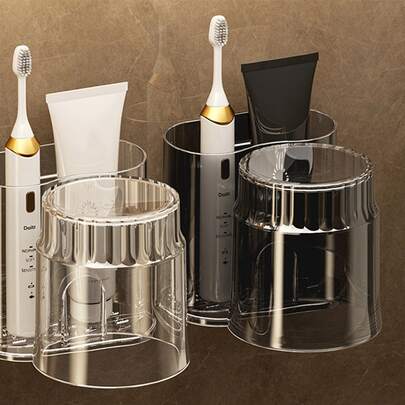Toothbrush Holder, Mouthwash Cup, Non-Perforated Storage Rack, Toothbrush Cup, Toothbrush Holder, Brushing Cup, Bathroom Toothbrush Cup Holder, Wall-Mounted