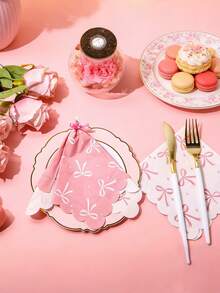 20pcs/40pcs Pink Bow Baby Shower Napkins, Disposable Party Napkins, Scalloped Edge Party Napkins, Pastel Baby Shower Tableware, Bow Print Disposable Napkins - Multicolor - View 4