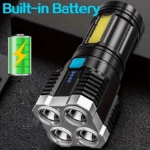 1 PC Strong Light 4LED Flashlight With COB Side Lights, 4 Modes Of USB Charging, ABS Material, Camping Tools - 1 PC - View 4