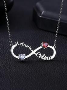Custom Heart Birthstones Two Names Infinity Necklaces For Women Stainless Steel Customized Pendant Necklace Female Personalized Neck Chain Jewelry Birthday Valentine's Day Gift - Multicolor - View 5