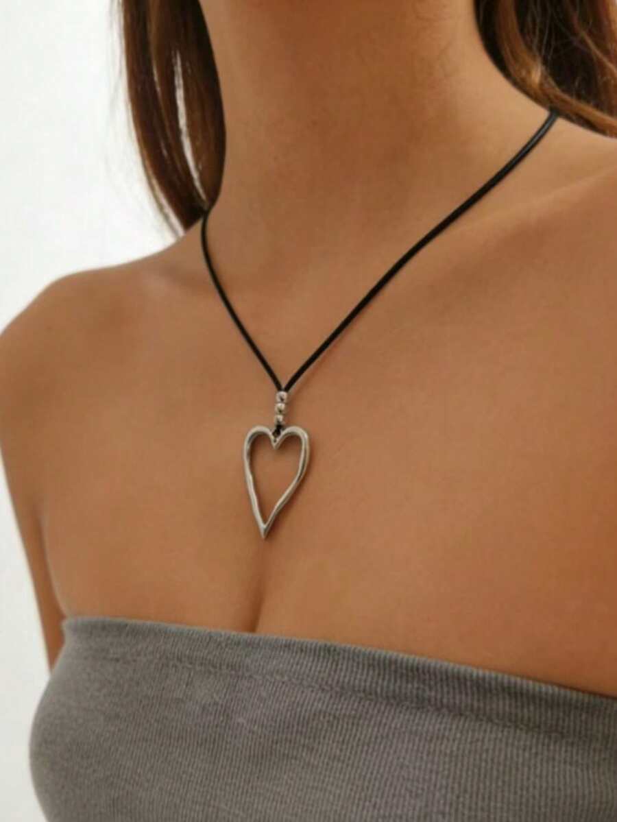 1件休闲风格金属心形吊坠项链 - 彩色 - 查看 1