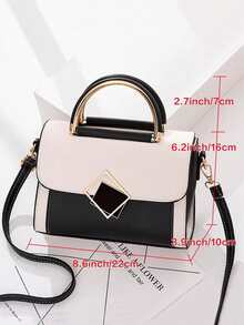 Bolso de mano con contraste de color negro y blanco | Bolso de mano minimalista con cierre geométrico | Bolso cruzado multifuncional adecuado para el trabajo y las citas - Blanco y Negro - Ver 5