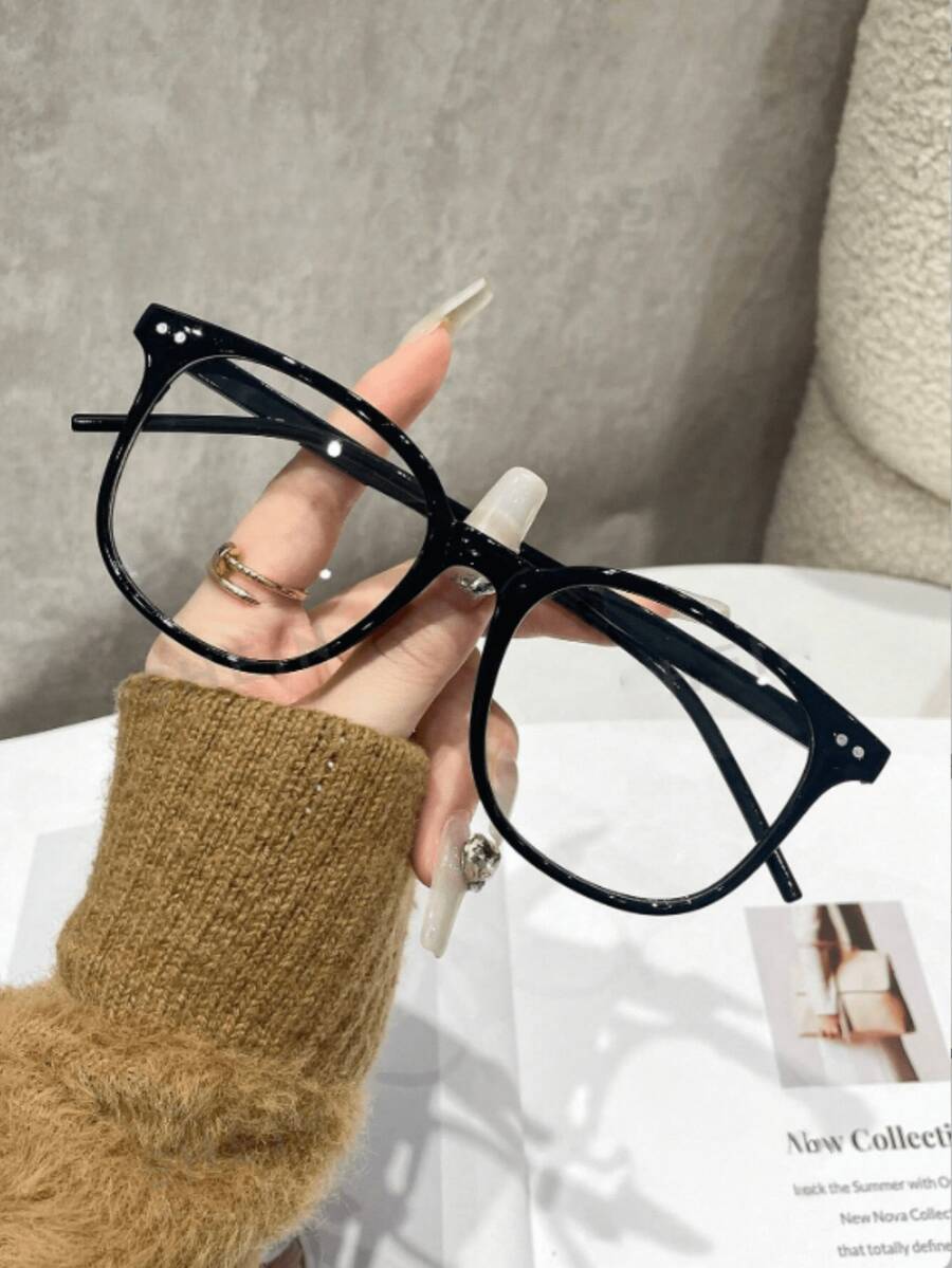 1 Pair Women's Plastic Frame Square Large Frame Rhinestone Fashion Glasses, Transparent Lenses, Street Style - Multicolor - View 1