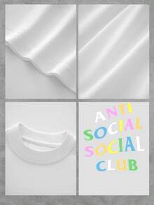 Anti Social Club Colorful Letters Graphic Print On Front And Back For A Unique Look Men's Tee Comfortable Fit Crew Neck Double Sided Printing Casual Tee For Daily Wear - 白色 - 查看 4