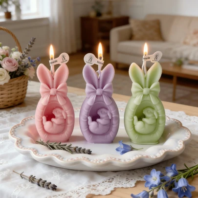 Easter Bunny Scented Candle Gift Set, With Blue Bluebell, Clary Sage, Fragrant And Concentrated, 100% Natural Plant Aroma, Suitable For Bedroom, Living Room, Study, Party, Wedding. Best Gift For Christmas, Thanksgiving, New Year, Mother's Day, Valentine's Day, Birthday, Back To School For Girls, Friends, Ladies, Moms, Classmates, Teachers