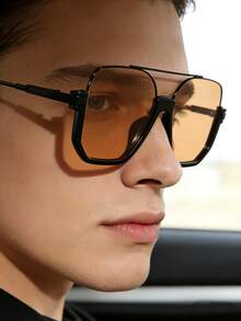 Kính mắt thời trang cổ điển gọng đôi vuông màu cam, phù hợp cho lái xe, du lịch, dự tiệc, phối đồ thời trang, đi biển và sử dụng hàng ngày. - trái cam - Xem 4