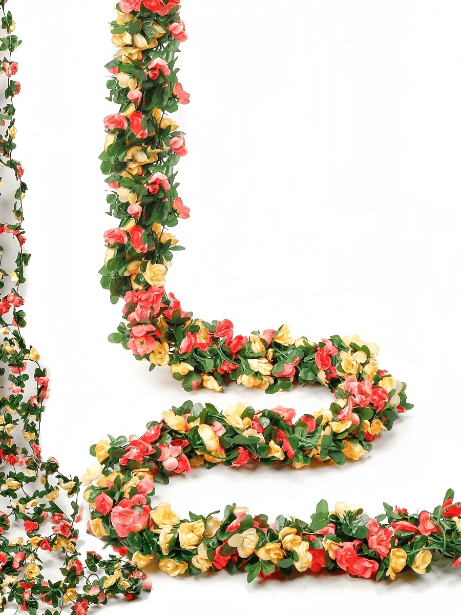 1/2pcs 240cm Artificial Rose Vine With Green Leaves, Fake Rose Garland For Home Decor, Room Decor, Wedding Arch, Bedroom, Tabletop, Birthday Party, Garden, Indoor & Outdoor, Spring Decoration - Multicolor - View 1