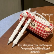 1 pieza Estuche para lápices de  con diseño de cuadros rojos de  (sin incluir el dije de manzana), estuche para lápices de gran capacidad, diseño portátil, bolsa de maquillaje, artículos de papelería para estudiantes, regalo de regreso a clases - Multicolor - Ver 10