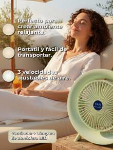 Ventilador Portátil Recargable con Luz LED Ambiental Diseño Minimalista 3 Modos de Aire y Batería Integrada - Azul - Ver 5