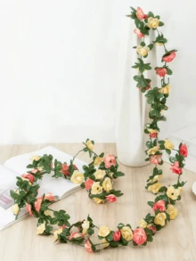 1/2pcs 240cm Artificial Rose Vine With Green Leaves, Fake Rose Garland For Home Decor, Room Decor, Wedding Arch, Bedroom, Tabletop, Birthday Party, Garden, Indoor & Outdoor, Spring Decoration - Multicolor - View 3