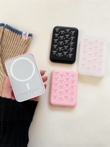 可爱蝴蝶结爱心印花硅胶TPU保护壳，适用于MagSafe移动电源，柔软TPU材质，防震保护壳，兼容 16/15/14/13系列，磨砂表面（仅含保护壳，不含电池），送给女孩的女士节礼物 - 彩色 - 查看 6