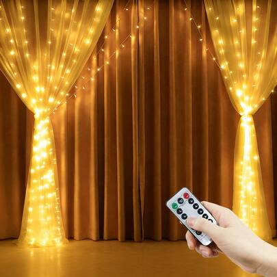 Đèn dây rèm cửa sổ phòng ngủ 4 màu, đèn trang trí nhà cửa tạo không khí lãng mạn, thích hợp cho sân hiên, cắm trại, Giáng sinh, Halloween, tiệc sinh nhật, đám cưới, chiếu sáng nhà cửa, trang trí sân vườn, chiếu sáng ngày lễ, có điều khiển từ xa 8 chế độ.