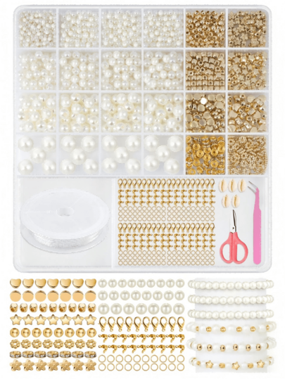 DIY Bracelet Beading Materials, Multi-Size ABS Beads Set Accessories, Suitable For Bracelet, Necklace, Jewelry Making Kit, Handmade Craft Gift For Family, Friends, Students