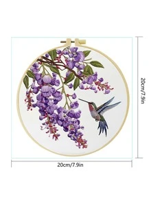 1組手工DIY刺繡套件 20x20cm/7.9x7.9英吋 蜂鳥花卉圖案，含刺繡布、使用說明書、刺繡框、針與線，適合節日禮物、家具、辦公室手工藝術品，送給朋友或家人 - CXP1423-20X20 - 查看 4