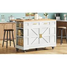 Modern Kitchen Island Table, Cabinet, Dining Cabinet, Wooden Dining Cart, Dining Cabinet, Multifunctional Dining Table With Storage, Dining Cart With Retractable Cabinet, White - White - View 3