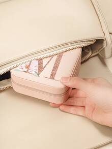 1个粉色玫瑰首饰盒，时尚旅行首饰盒，玫瑰金字母，个性化礼品旅行首饰盒，生日礼物，圣诞礼物，女孩礼物，A-Z字母旅行首饰盒 - 多色 - 查看 4