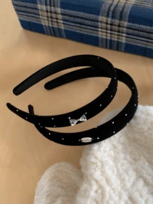 1 件天鹅绒水钻窄发箍，奢华水晶蝴蝶结发圈，优雅日常佩戴发饰，适合女性、夏季、假日、旅行 - 黑色 - 查看 6